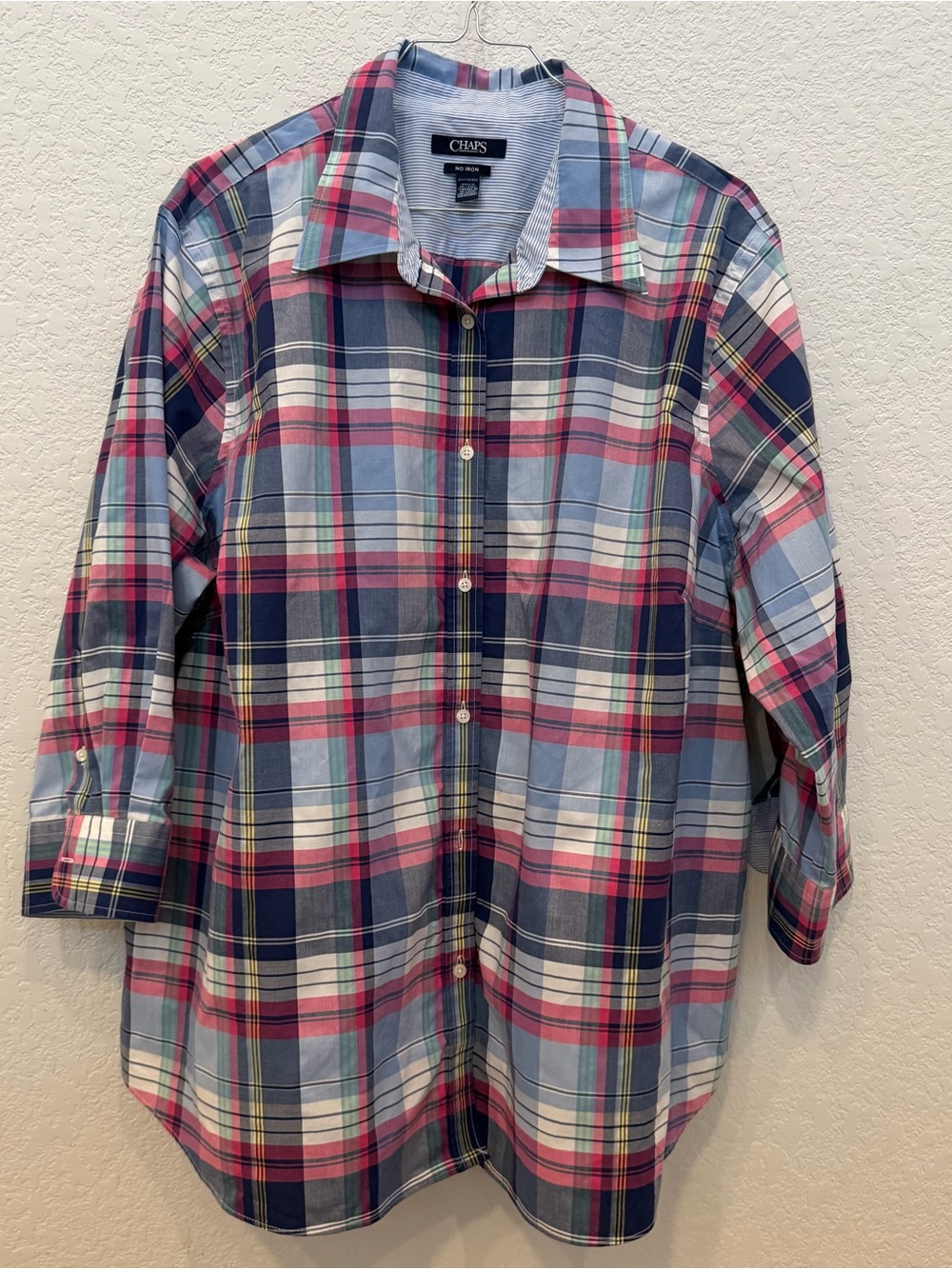 Chaps Women’s Plaid Button-Down Shirt in Blue and Pink 2X - 100% cotton
